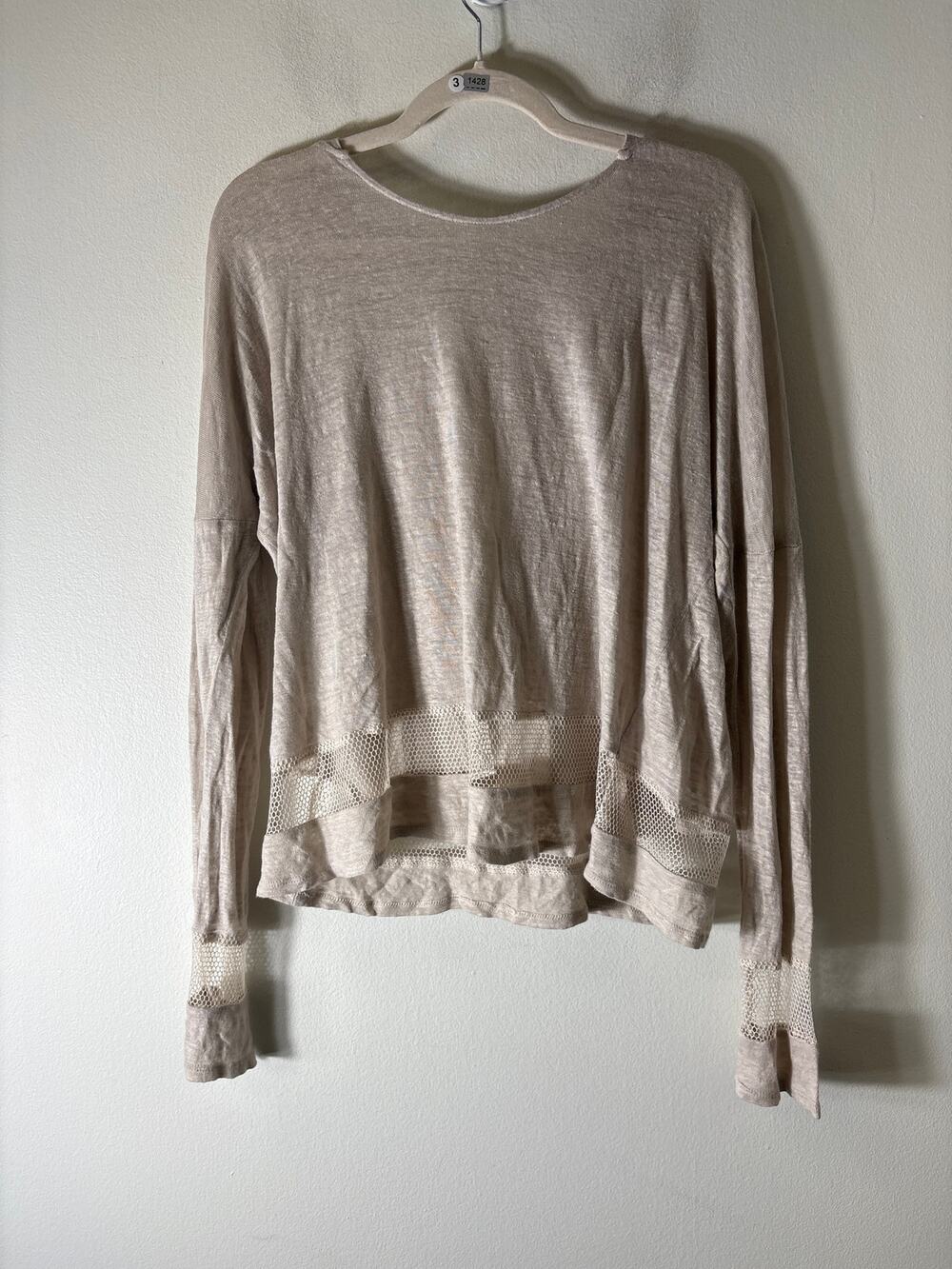 Alexis Beige Mixed Media Knit/Net Hooded Sweater Sz OS